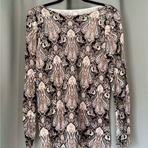 White House Black Market Black/Neutrals Paisley Long-Sleeve Light Sweater